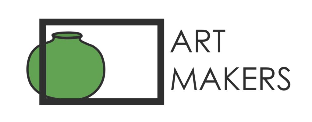 A logo of a green vase behind a black frame on a white background