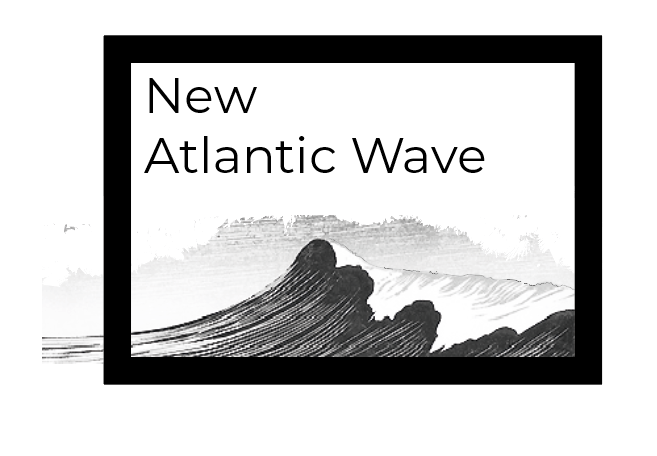 The New Atlantic Wave logo with the name sitting above a surging black and white wave bursting into a large black frame.